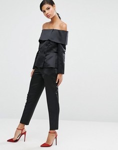 Атласные брюки слим ASOS Glam - Черный