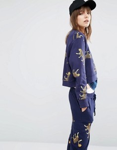 Укороченный свитшот с леопардовым принтом PS By Paul Smith - Темно-синий