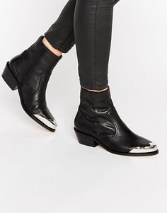 Кожаные ботильоны в стиле вестерн ASOS APHRODITE - Черный