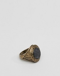 Кольцо-печатка с черным камнем ASOS - Золотой