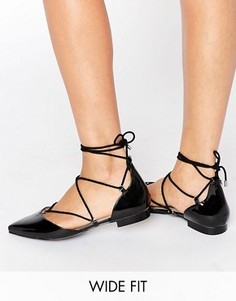 Балетки для широкой стопы на шнуровке ASOS LITERAL - Черный