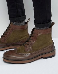 Коричневые кожаные ботинки-броги Frank Wright - Коричневый