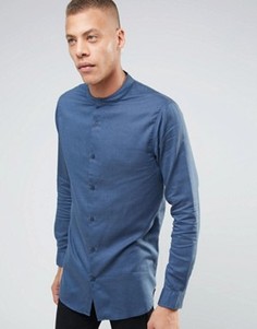 Удлиненная рубашка с воротником на пуговицах ADPT - Темно-синий
