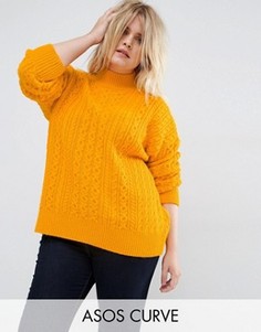 Джемпер с высоким воротом и отделкой косичка ASOS CURVE - Коричневый