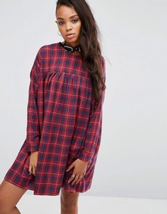Клетчатое свободное платье с длинными рукавами ASOS - Мульти