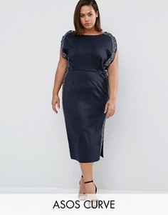 Платье миди с декоративной отделкой ASOS CURVE - Темно-синий