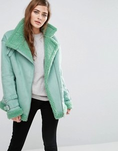 Короткая искусственная дубленка ASOS - Зеленый