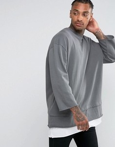 Свободный длинный свитшот с двойной нижней кромкой ASOS - Серый