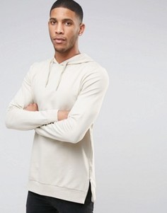 Бежевое длинное облегающее худи с боковыми молниями ASOS - Бежевый