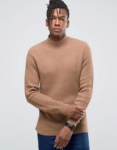 Трикотажный топ в рубчик с высоким воротом Selected Homme - Бежевый