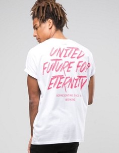 Oversize-футболка с закатанными рукавами и принтом сзади ASOS - Белый