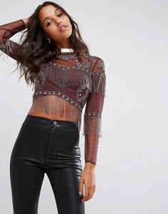 Декорированный топ с бахромой ASOS Trophy - Коричневый