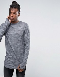 Удлиненный лонгслив в рубчик с отверстиями для большого пальца ASOS - Серый