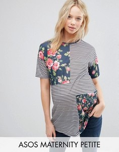 Футболка для беременных с цветочным и полосатым принтом ASOS PETITE - Мульти