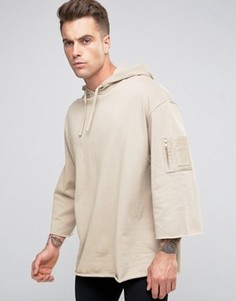 Длинный oversize-свитшот с карманом MA1 и рукавами 3/4 ASOS - Бежевый