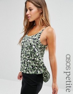 Атласный топ со звериным принтом и глубоким вырезом сзади ASOS PETITE - Мульти