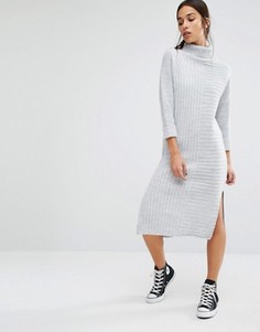 Трикотажное платье‑джемпер с отворачивающимся воротником Boohoo - Серый
