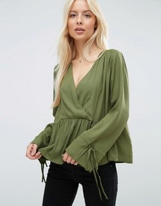 Oversize-блузка асимметричной длины с запахом ASOS - Зеленый