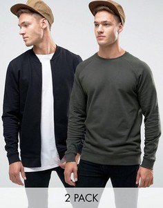 Набор из трикотажного бомбера и свитшота (хаки/черный) ASOS - СКИДКА - Мульти