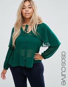 Блузка с кейпом и завязкой ASOS CURVE - Зеленый