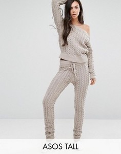 Трикотажные джоггеры с узором косичка ASOS TALL - Бежевый
