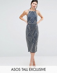 Платье-футляр c шевронным узором ASOS TALL - Темно-синий
