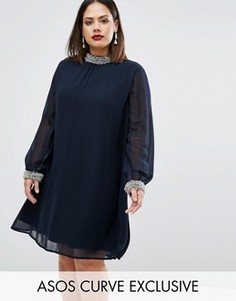 Свободное платье с декорированным воротником и манжетами ASOS CURVE - Темно-синий
