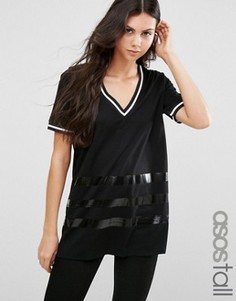Удлиненный топ с полосками и отделкой в университетском стиле ASOS TALL - Серый