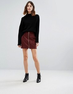 Мини-юбка из искусственной замши на молнии спереди Vero Moda - Коричневый