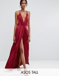 Атласное платье-комбинация макси ASOS TALL - Красный