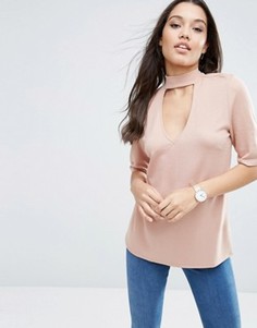 Топ с глубоким вырезом и высокой горловиной ASOS - Stone