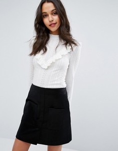 Ажурный топ с рюшами Miss Selfridge - Кремовый