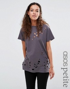 Футболка бойфренда с эффектом поношенности ASOS PETITE - Серый