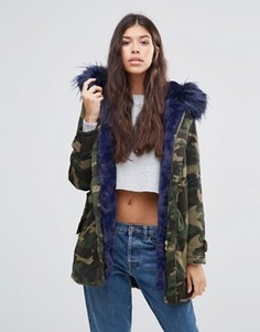 Парка с контрастным искусственным мехом Boohoo - Зеленый