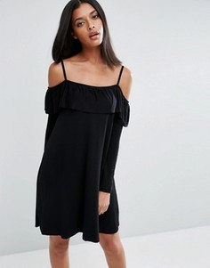 Свободное платье с оборкой и вырезами на плечах ASOS - Черный