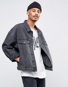 Выбеленная черная джинсовая куртка в стиле oversize ASOS - Черный