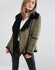 Бомбер с подкладкой из искусственного меха New Look - Зеленый