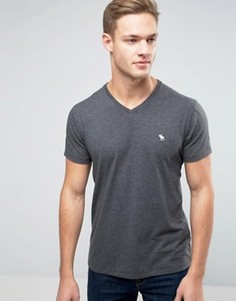 Серая футболка узкого кроя с V-образным вырезом Abercrombie &amp; Fitch - Черный