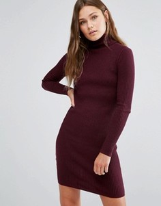 Платье мини в рубчик с отворачивающимся воротником New Look - Красный