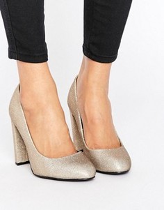 Блестящие туфли-лодочки на блочном каблуке New Look - Золотой
