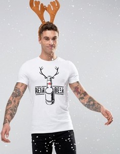 Облегающая футболка с принтом Reinbeer и помпоном ASOS Christmas - Белый