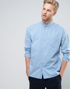 Голубая окрашенная оversize-рубашка из выбеленной саржи ASOS - Синий