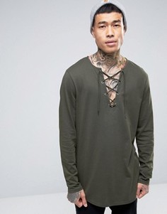 Длинный лонгслив со шнуровкой у горловины ASOS - Зеленый