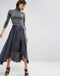 Атласная юбка миди с разрезами ASOS - Серый