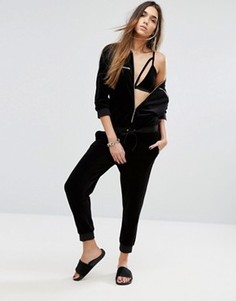 Черный велюровый комбинезон с длинными рукавами Juicy Couture Black Label Trk - Черный