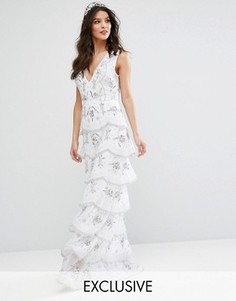 Ярусное платье макси с отделкой Maya Bridal - Белый