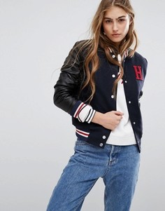 Университетская куртка с кожаными рукавами Tommy Hilfiger - Темно-синий