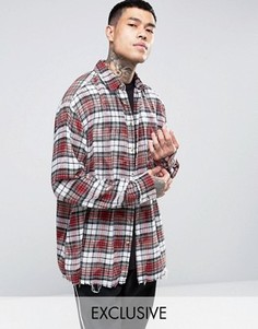 Reclaimed Vintage Inspired Oversized Bleached Flannel Shirt With Raw Hem - Красный