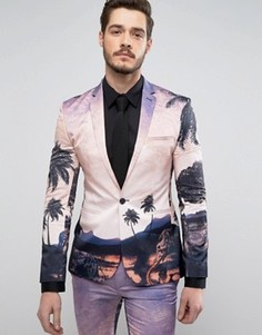 Супероблегающий пиджак с принтом ASOS - Розовый