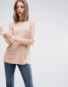 Топ с широким вырезом горловины и разрезами по бокам ASOS - Розовый